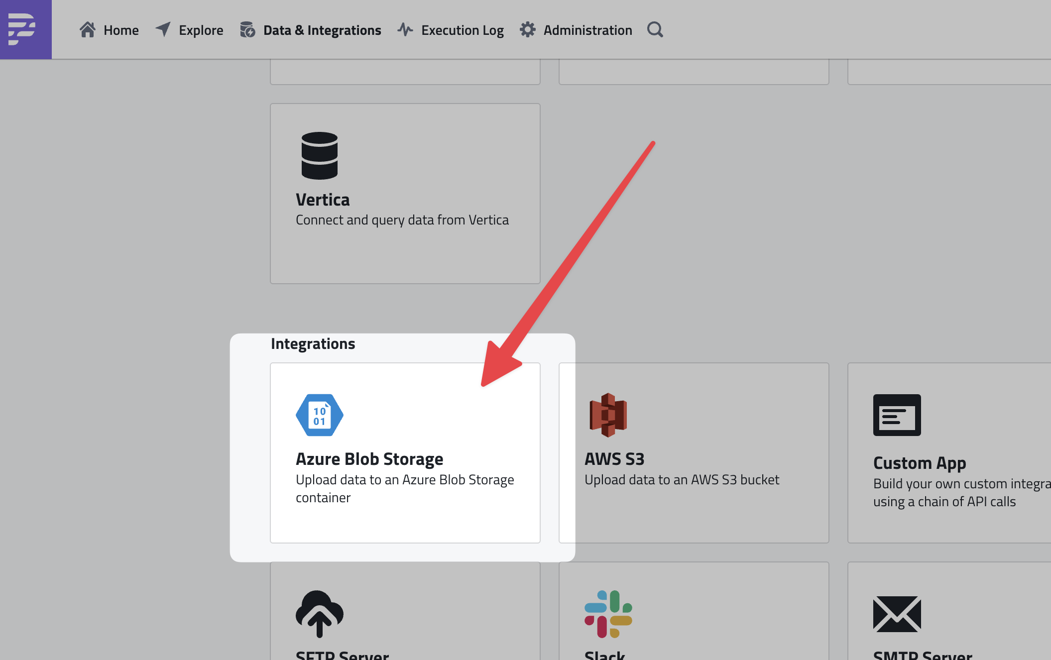 Azure Blob Storage on the Integrations page