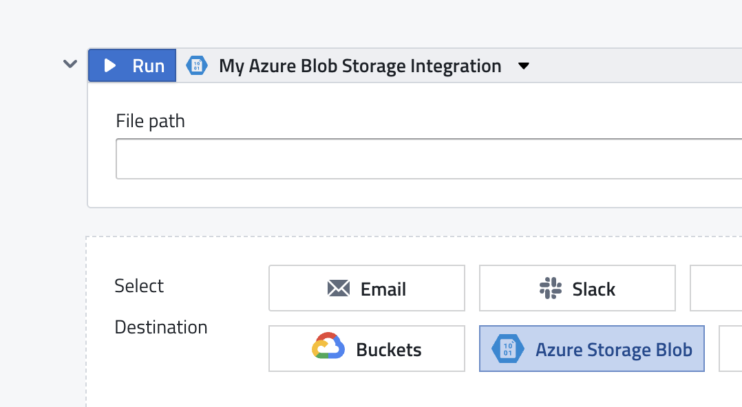 Azure Blob Storage selected as report destination