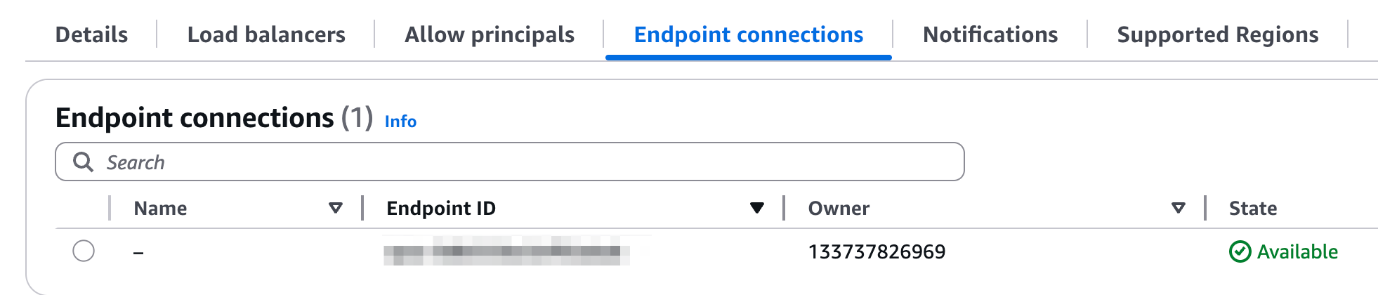Endpoint connections tab showing pending connection to accept