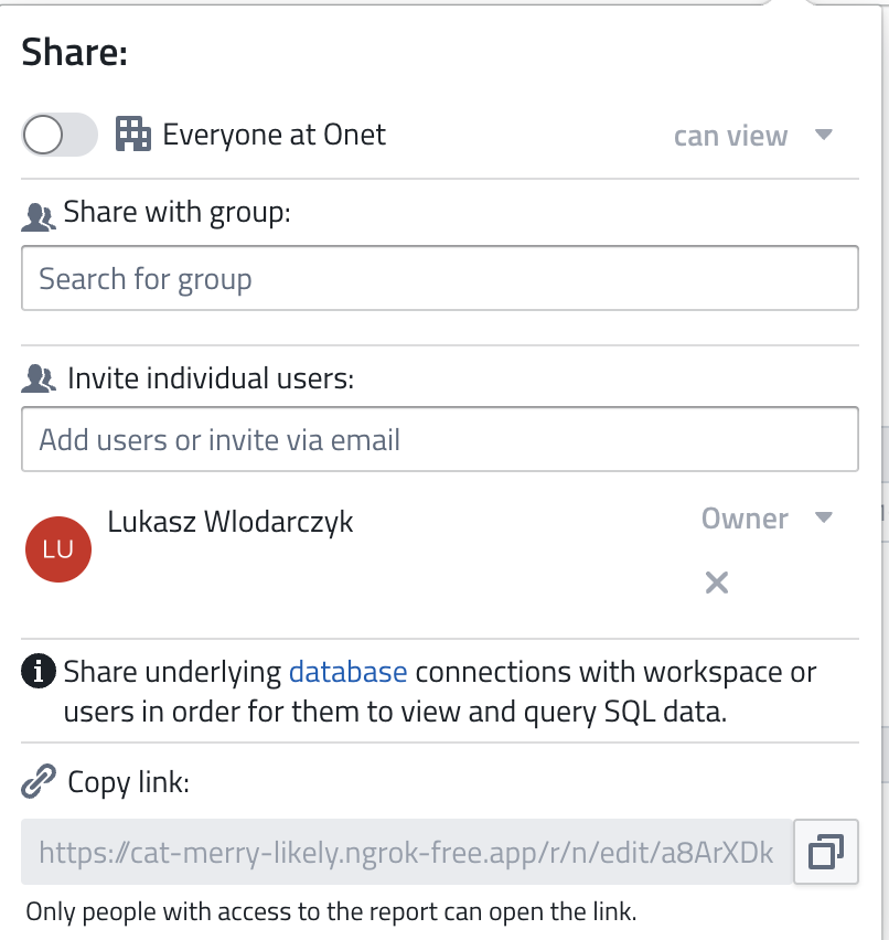 Sharing settings dialog