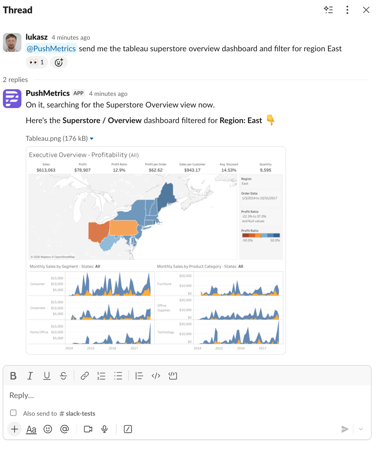 The agent replying in a Slack thread with a chart attached