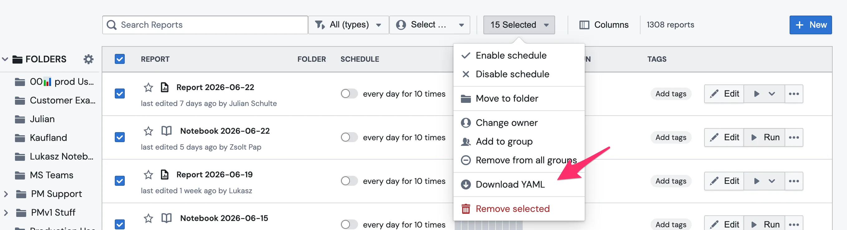 Export report metadata to YAML