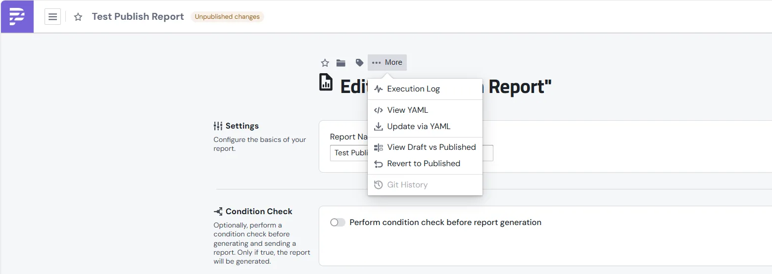 The More menu with View Draft vs Published and Revert to Published