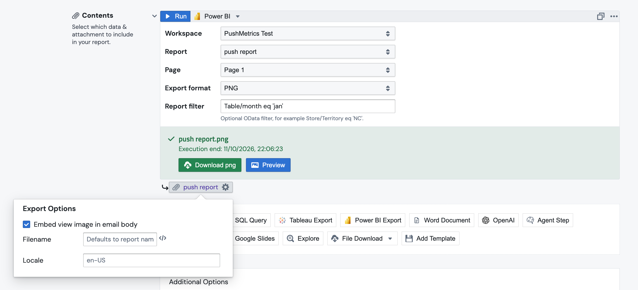 Embed a Power BI page in the email body